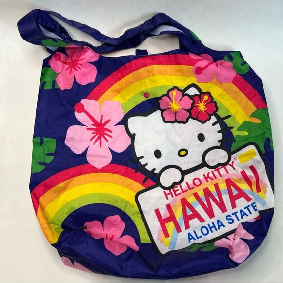 Hello Kitty HAWAII Exclusive Foldable Totes: Aloha License Floral Rainbow - Picture 3 of 5